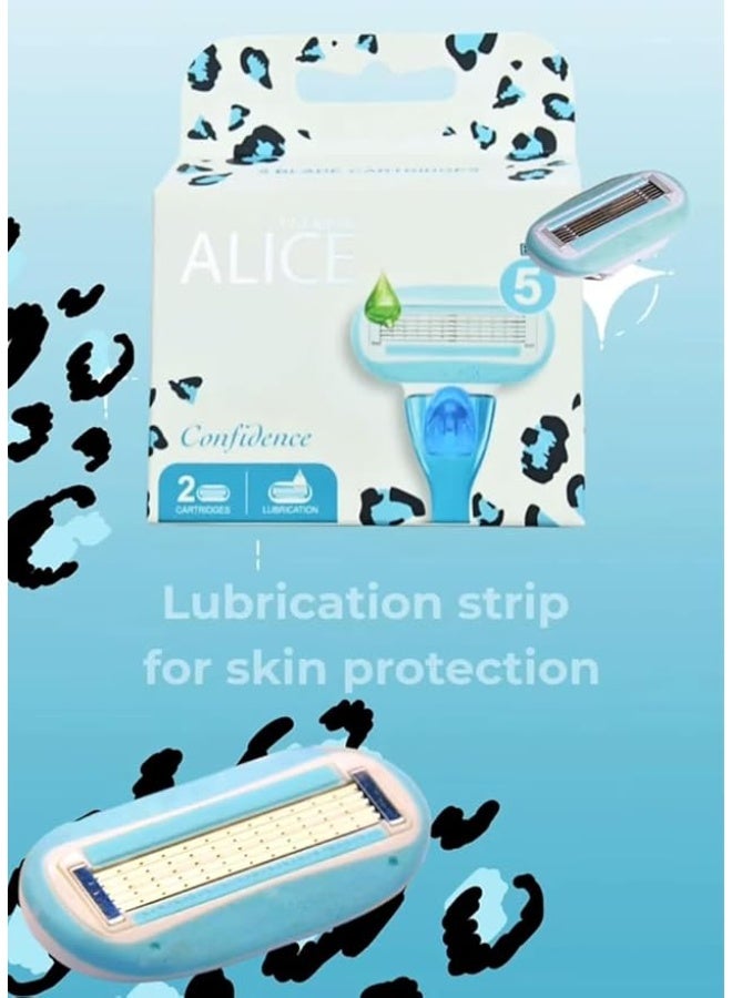 Alice Premium Confidence 5 Blade Cartridges with Lubrication Strip – 2 Count – For Combination Skin - Image 3